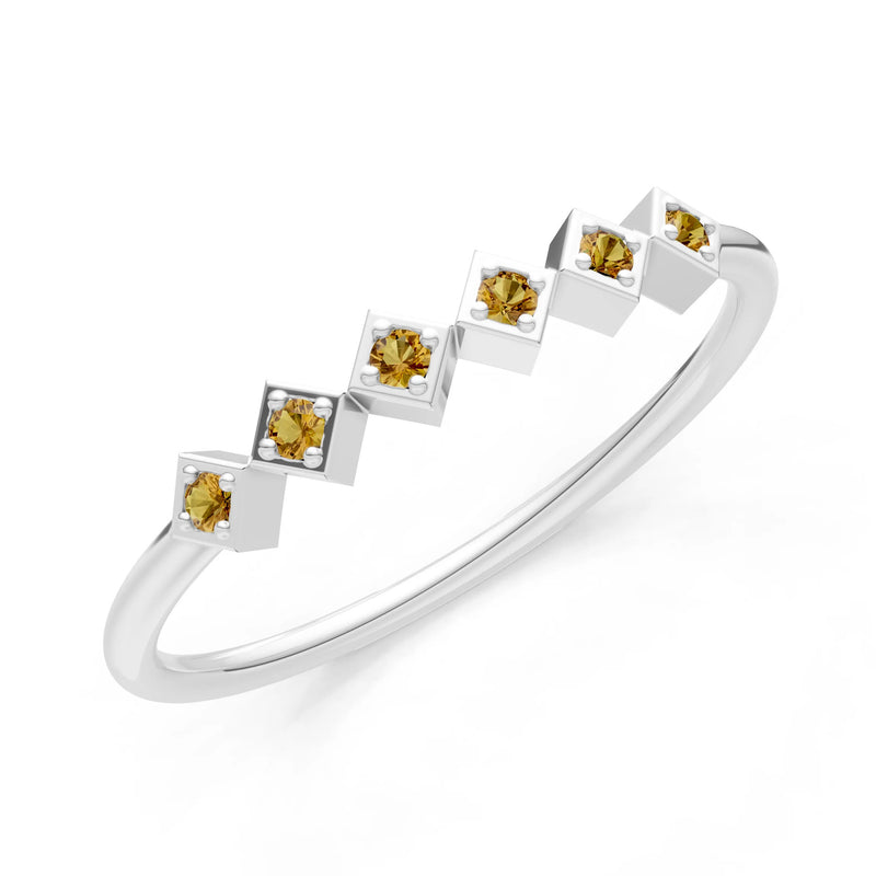 Round Gemstone Dainty Hex Station Band