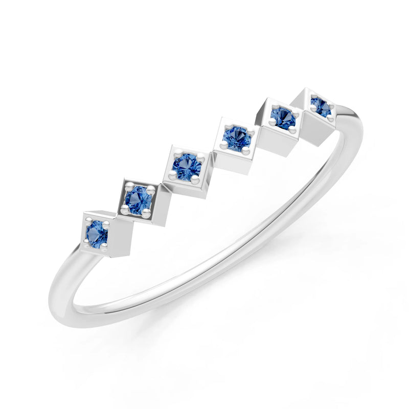 Round Gemstone Dainty Hex Station Band