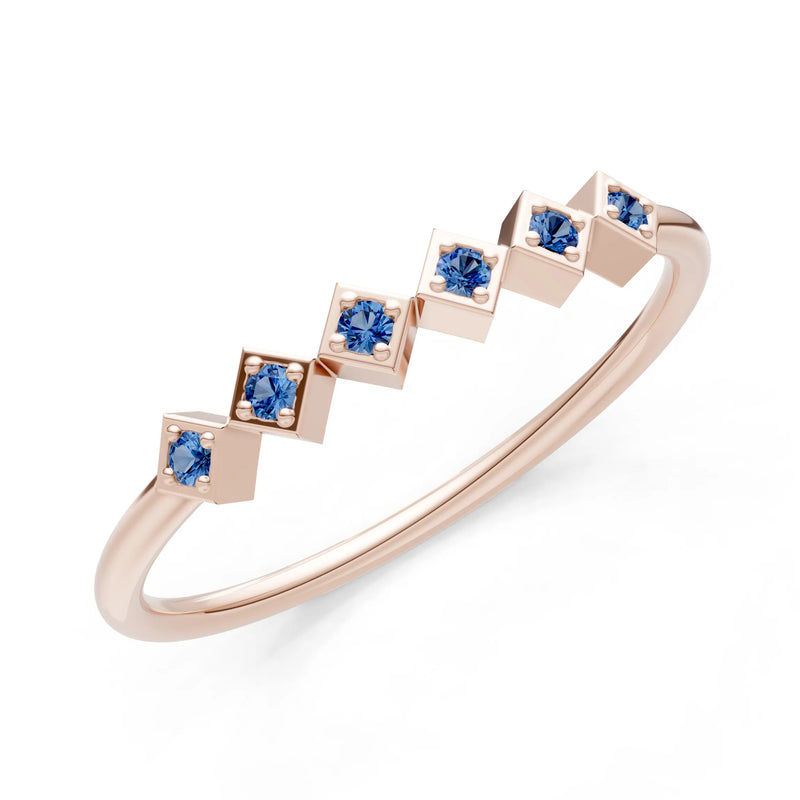 Round Gemstone Dainty Hex Station Band