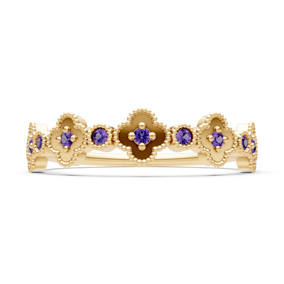 Amethyst Dainty Faux Clover Round Cut Ring
