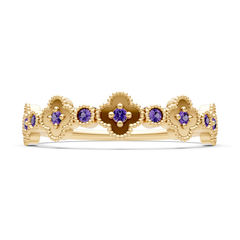 Amethyst Dainty Faux Clover Round Cut Ring