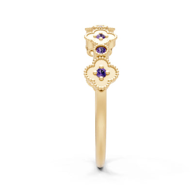 Round Gemstone Dainty Faux Clover Ring