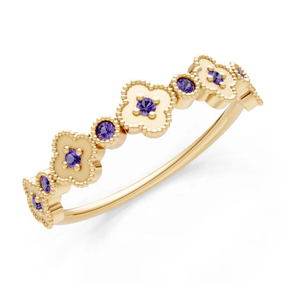 Round Gemstone Dainty Faux Clover Ring