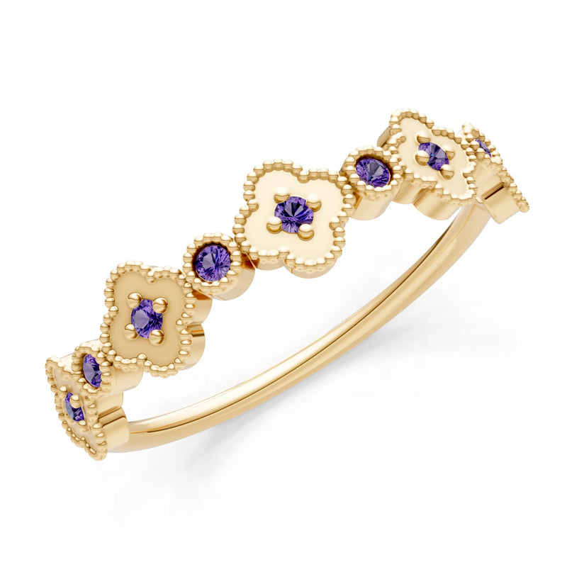 Round Gemstone Dainty Faux Clover Ring
