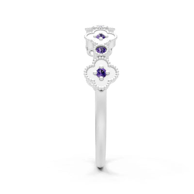 Round Gemstone Dainty Faux Clover Ring