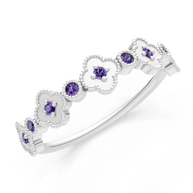 Round Gemstone Dainty Faux Clover Ring