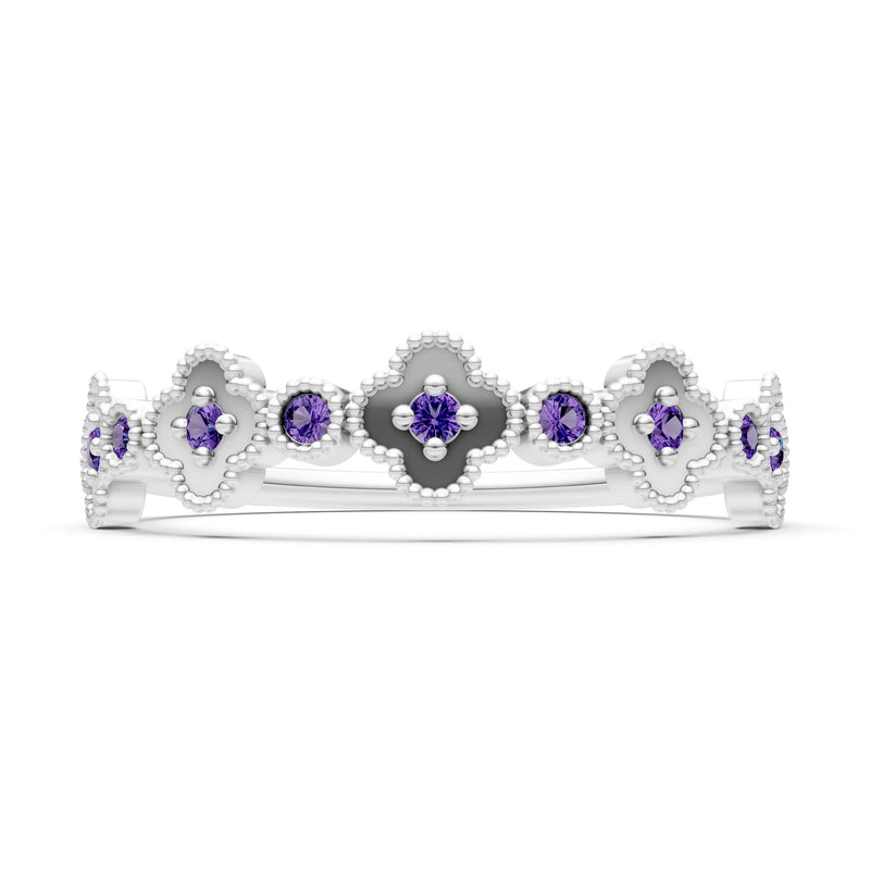Amethyst Dainty Faux Clover Round Cut Ring