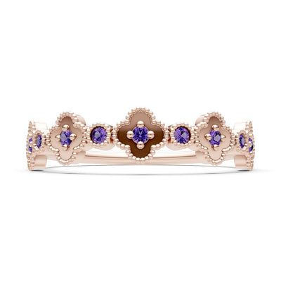Amethyst Dainty Faux Clover Round Cut Ring