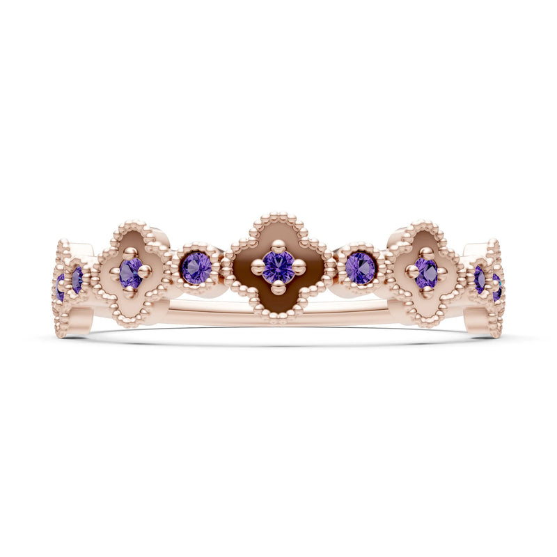 Amethyst Dainty Faux Clover Round Cut Ring