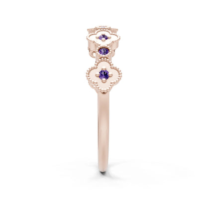 Round Gemstone Dainty Faux Clover Ring