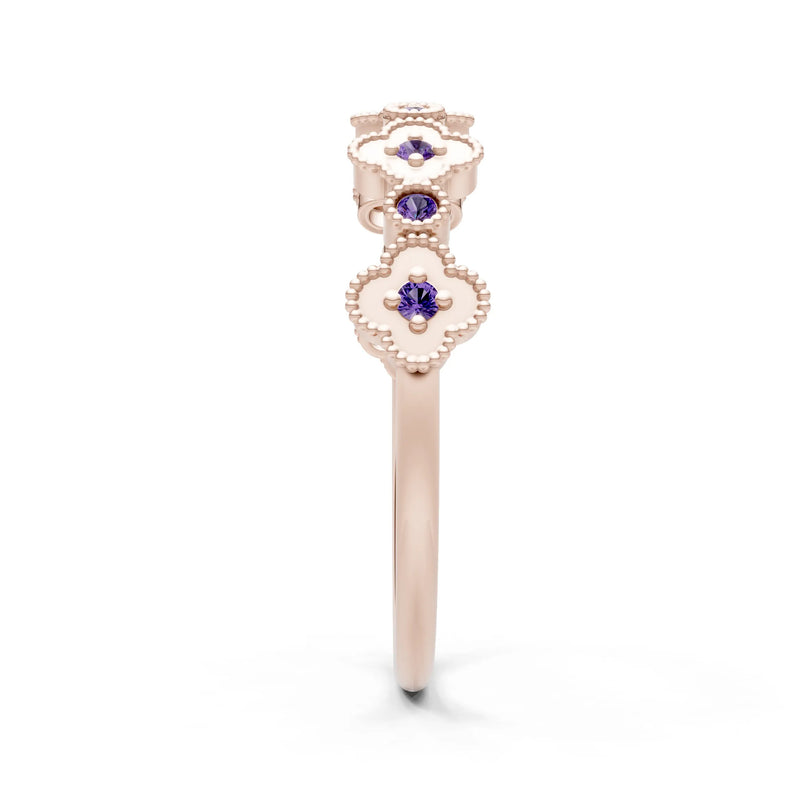 Amethyst Dainty Faux Clover Round Cut Ring