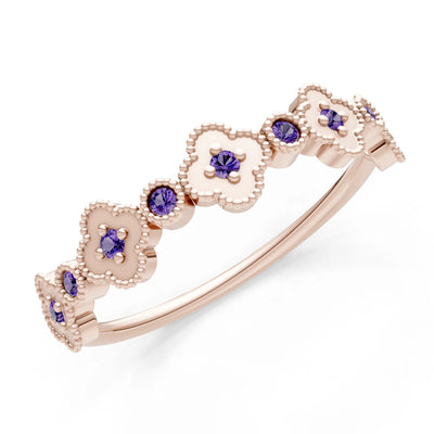 Round Gemstone Dainty Faux Clover Ring