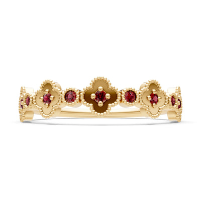 Garnet Dainty Faux Clover Round Cut Ring