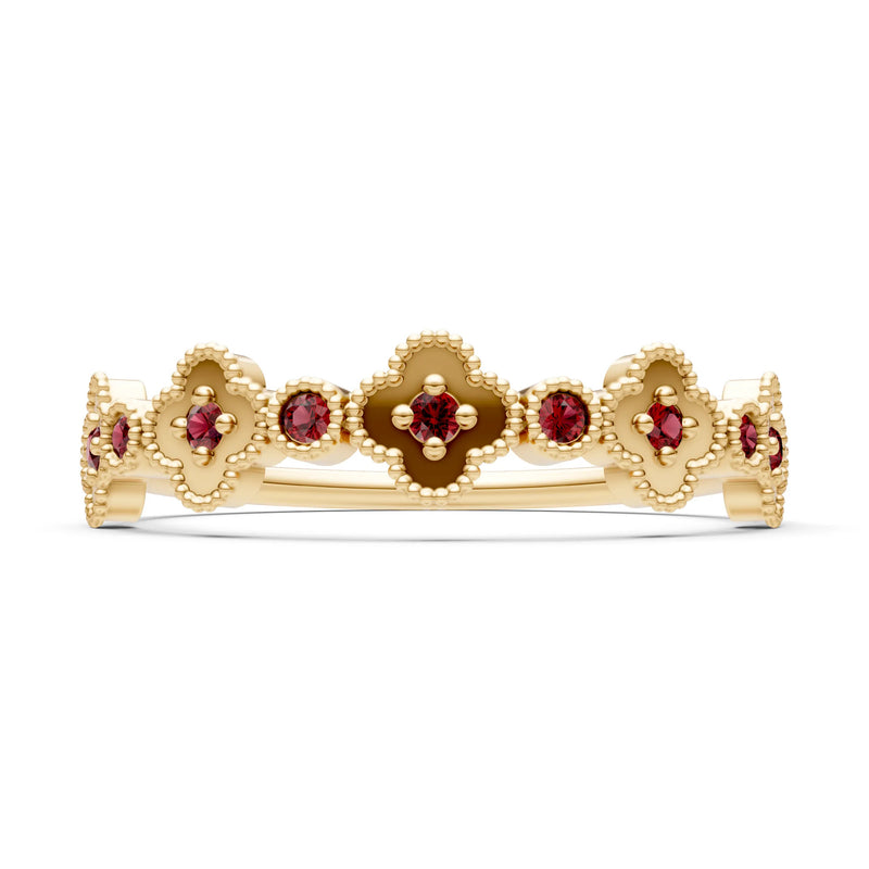 Garnet Dainty Faux Clover Round Cut Ring
