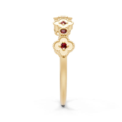 Round Gemstone Dainty Faux Clover Ring