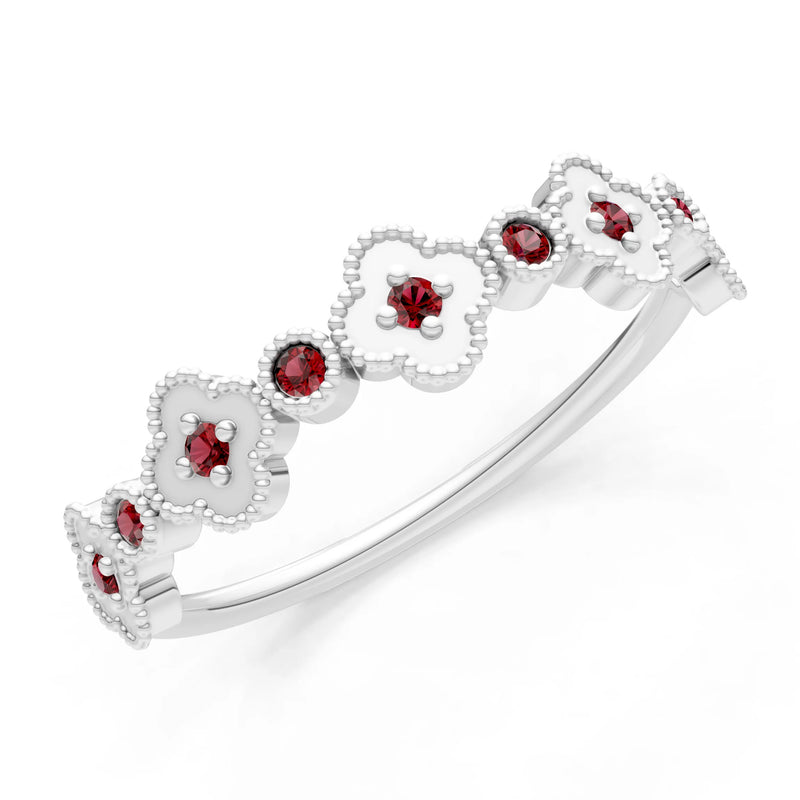 Round Gemstone Dainty Faux Clover Ring