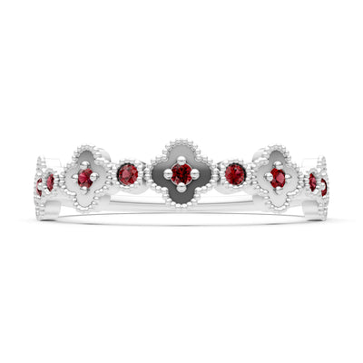 Garnet Dainty Faux Clover Round Cut Ring