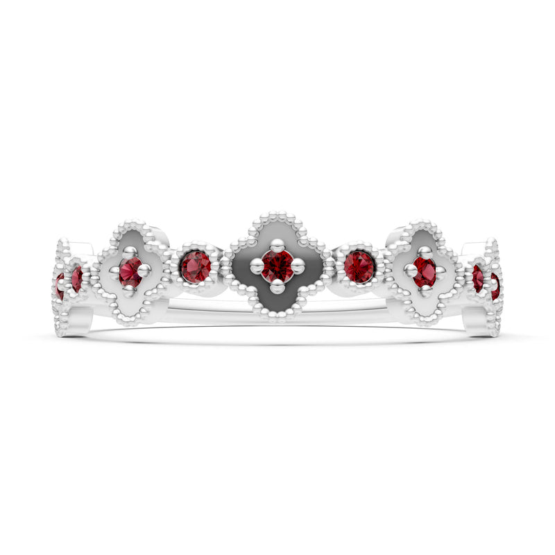 Garnet Dainty Faux Clover Round Cut Ring
