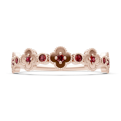Garnet Dainty Faux Clover Round Cut Ring