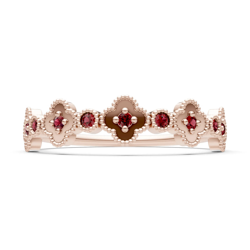 Garnet Dainty Faux Clover Round Cut Ring