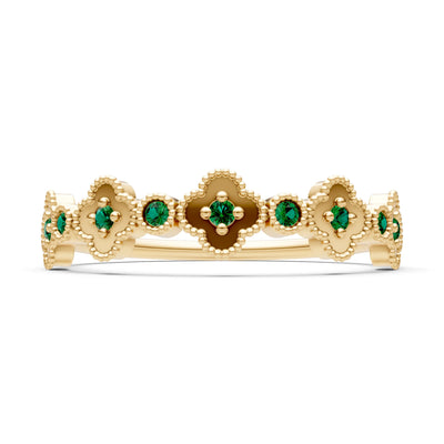 Emerald Dainty Faux Clover Round Cut Ring