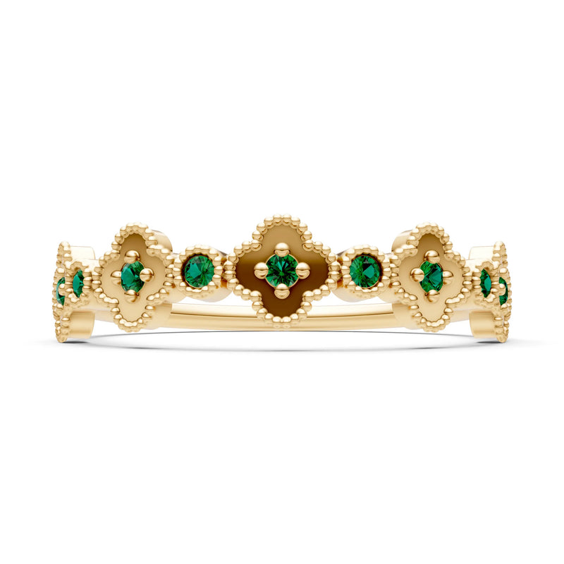 Emerald Dainty Faux Clover Round Cut Ring