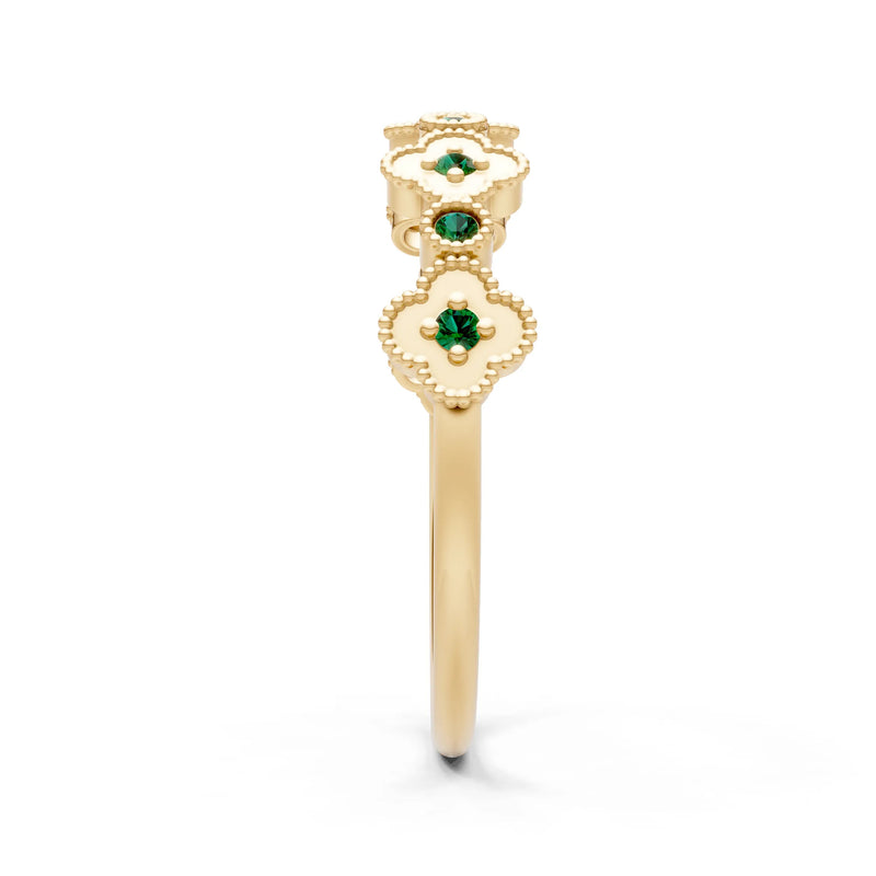Round Gemstone Dainty Faux Clover Ring