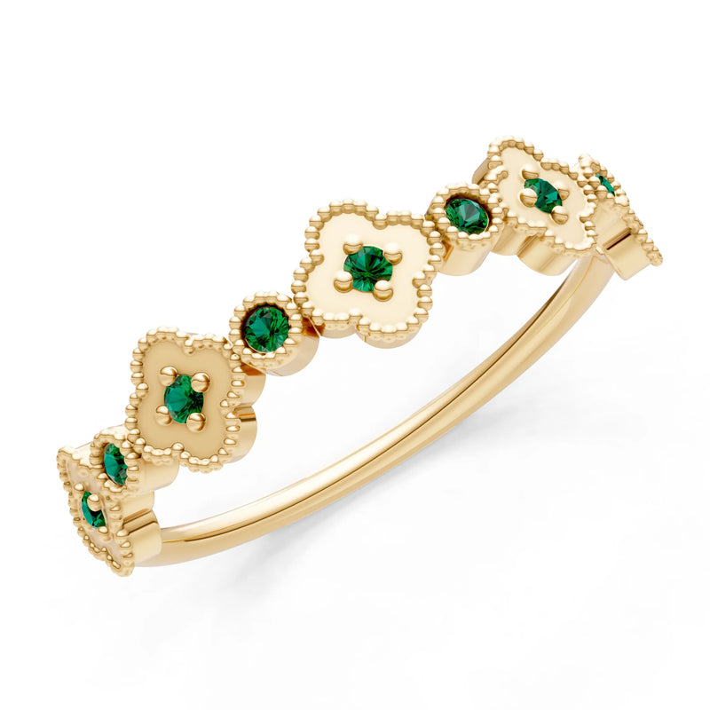 Emerald Dainty Faux Clover Round Cut Ring