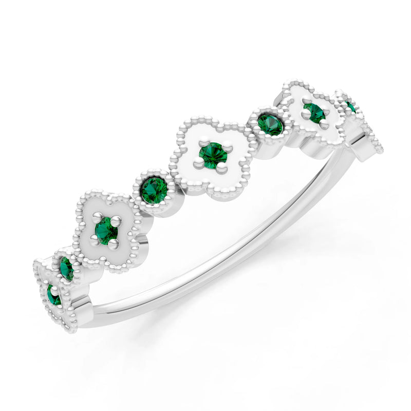 Round Gemstone Dainty Faux Clover Ring