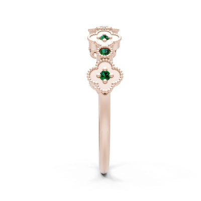 Round Gemstone Dainty Faux Clover Ring