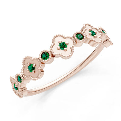 Round Gemstone Dainty Faux Clover Ring