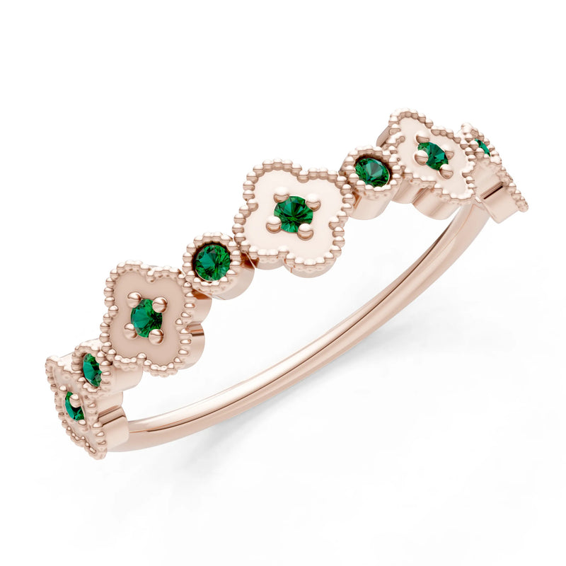Round Gemstone Dainty Faux Clover Ring