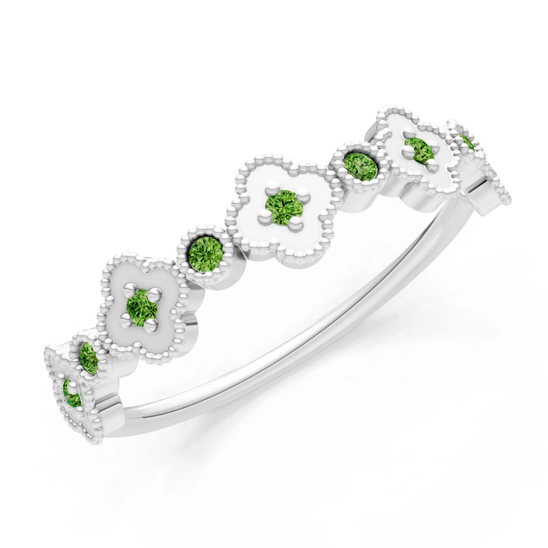 Round Gemstone Dainty Faux Clover Ring