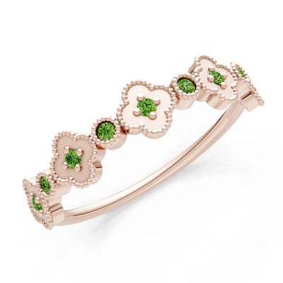 Round Gemstone Dainty Faux Clover Ring