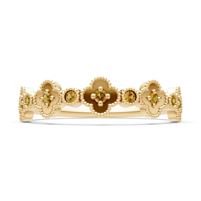 Citrine Dainty Faux Clover Round Cut Ring