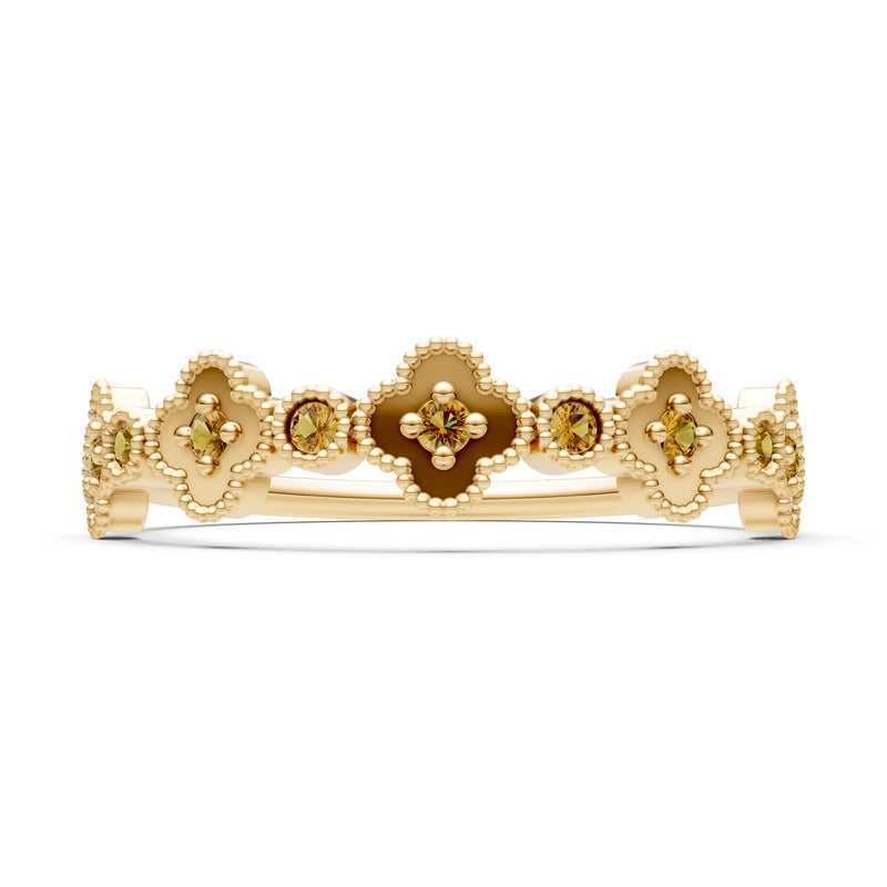 Citrine Dainty Faux Clover Round Cut Ring