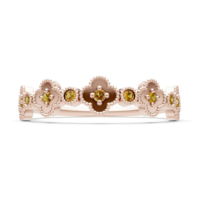 Citrine Dainty Faux Clover Round Cut Ring