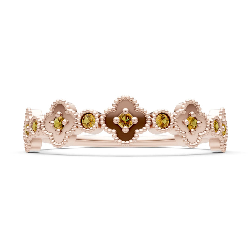 Citrine Dainty Faux Clover Round Cut Ring