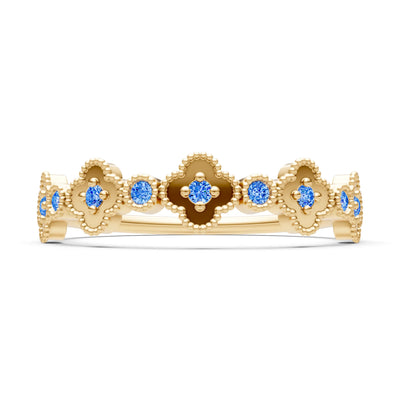 Swiss Blue Topaz Dainty Faux Clover Round Cut Ring