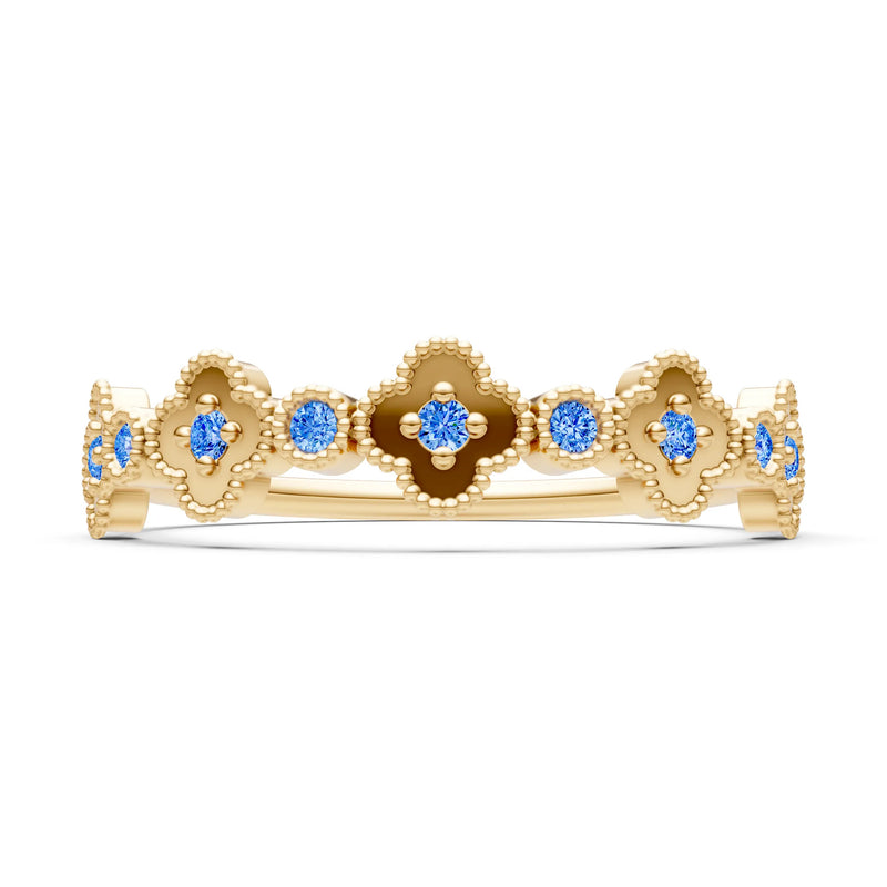 Swiss Blue Topaz Dainty Faux Clover Round Cut Ring