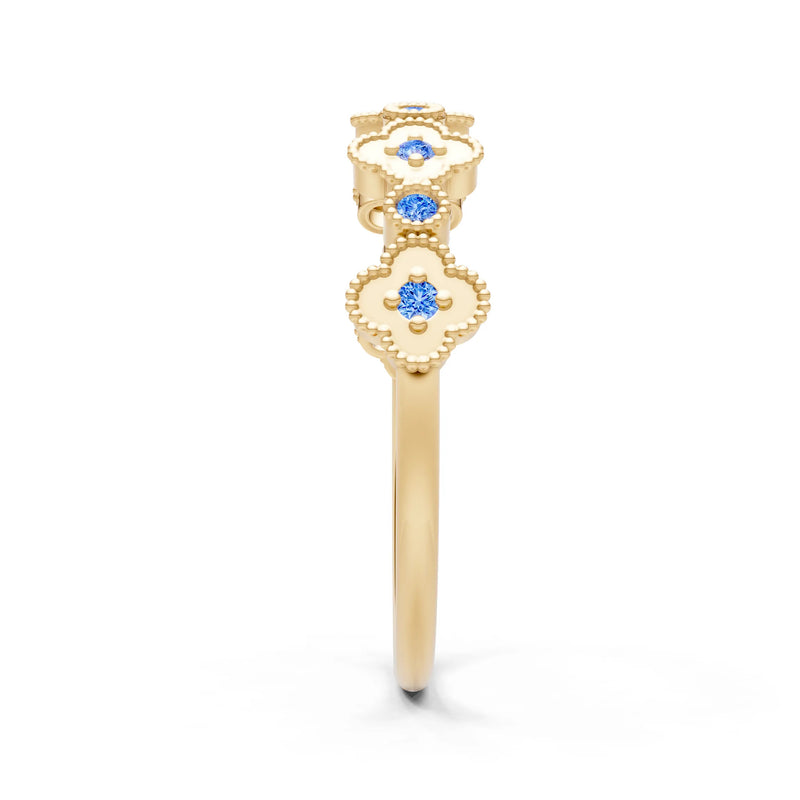 Swiss Blue Topaz Dainty Faux Clover Round Cut Ring