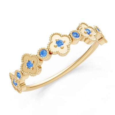 Round Gemstone Dainty Faux Clover Ring