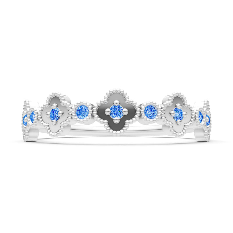 Swiss Blue Topaz Dainty Faux Clover Round Cut Ring