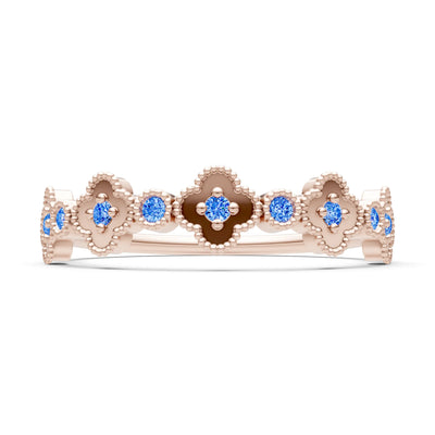 Swiss Blue Topaz Dainty Faux Clover Round Cut Ring