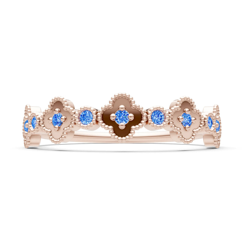 Swiss Blue Topaz Dainty Faux Clover Round Cut Ring