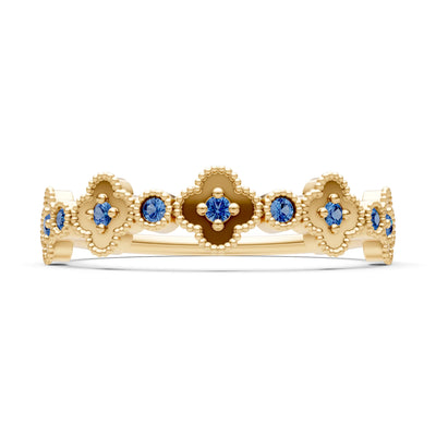 London Blue Topaz Dainty Faux Clover Round Cut Ring
