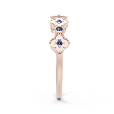 London Blue Topaz Dainty Faux Clover Round Cut Ring