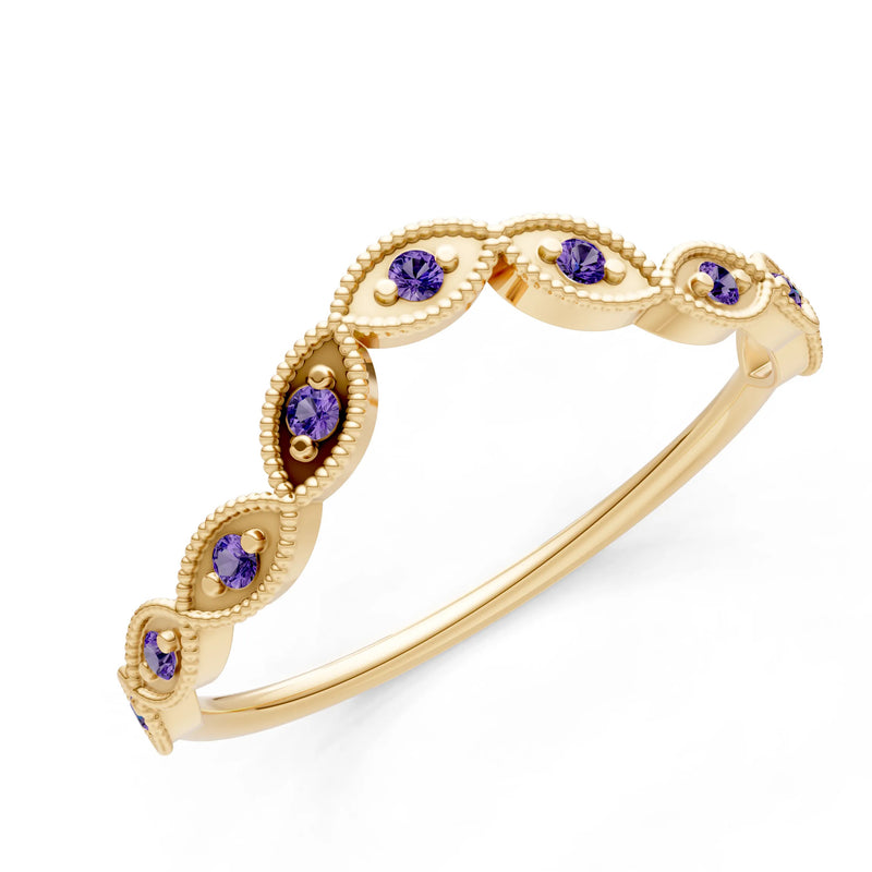 Round Gemstone Dainty Curve Band