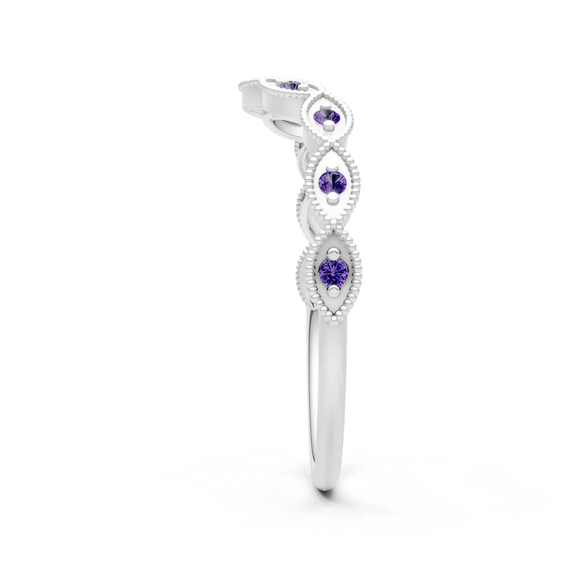 Round Gemstone Dainty Curve Band