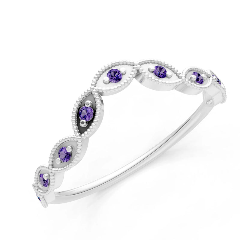 Round Gemstone Dainty Curve Band